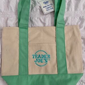 Trader Joe's Pastel Mini Canvas Tote Bag 2025 - Green - LIMITED EDITION - NEW